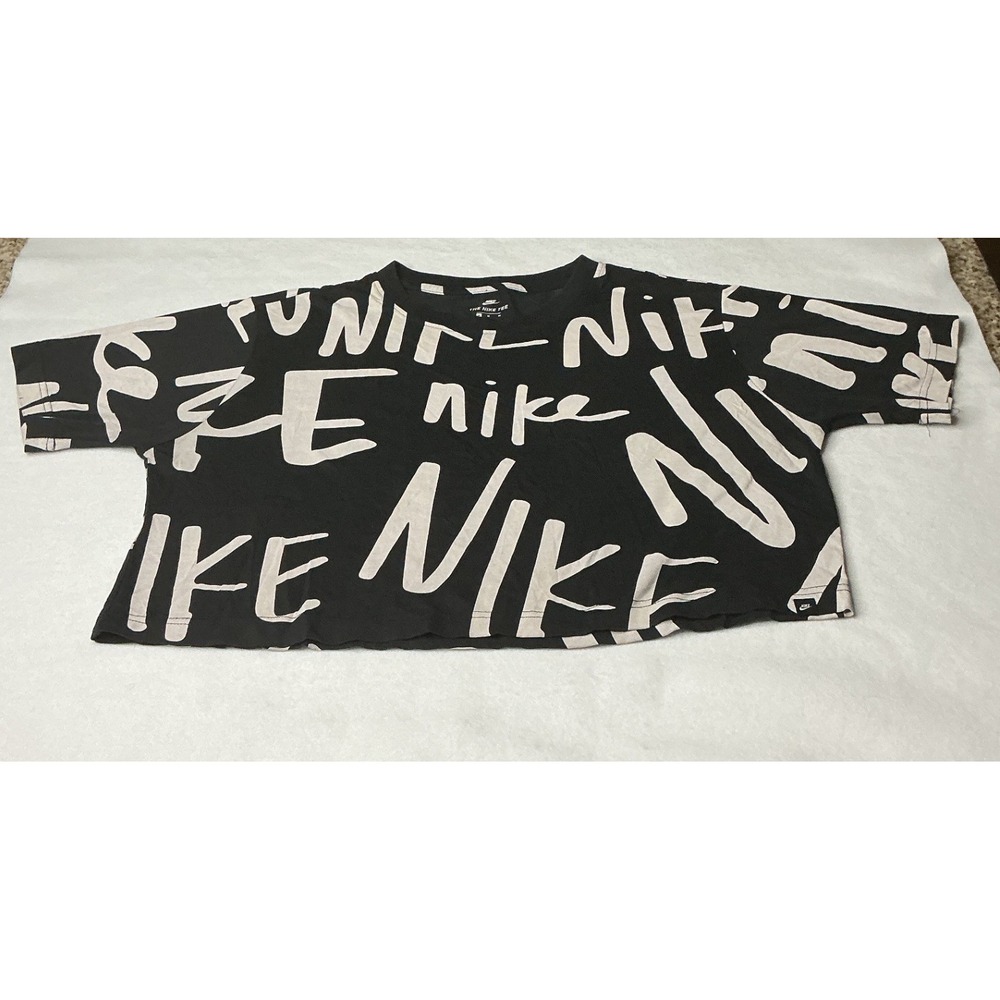 Nike Sportswear All Over Print Crop Top Black White Women Medium